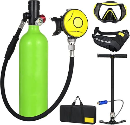 XSGDMN Bombonas de Submarinismo (bucear), 1 l mini bombona de oxígeno, equipo de buceo con bomba de aire de alta presión e inflador, naranja