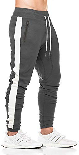 Tansozer Pantalon Jogging Homme Pantalon Survetement Homme Bas de Jogging Homme Coton Sportswear Sport Training Pantalon Sudation Running Jogger Pants Gris L