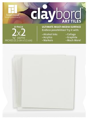 Ampersand Art Supply Claybord Art Tiles for Small Paintings, Crafts, Handmade Jewelry, DIY Creative Projects, and Collage, 1/8 Flat Profile, 2 x 2 - Pack of 8