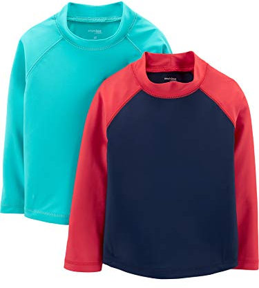 Simple Joys by Carter's 2-Pack Assorted Rashguard Sets Camiseta de protección contra erupciones, Azul/Rojo, 24 Meses (Pack de 2) para Bebés