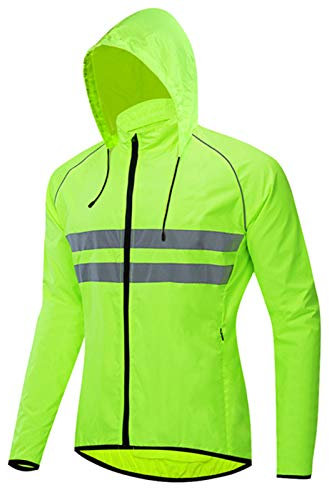 Veste De Vélo pour Hommes,Veste à Manches Longues Réfléchissant Coupe-Vent Randonnée à Vélo Sécurité Veste De Running Résistant à l'eau Manteau Vêtements De Sport,pour Plei(Size:Moyen,Color:ver