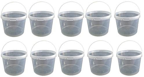 10 x 5 Liter Eimer mit Deckel transparent, stapelbarerer Milch-/Vorratseimer, Honigeimer Kunststoffeimer mit Lebensmittelfreigabe, Lebensmittelechte Behälter, Leereimer für Mehl, Wassereimer, 10 Stück