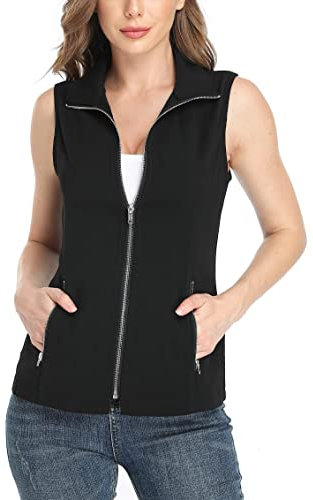 Dilgul Weste Damen Sommer Stehkragen Weste Jacke Leichte Reißverschluss Ärmellose Jacke mit Taschen