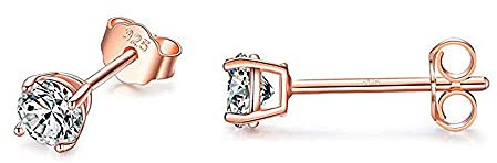 SNORSO Boucles d'oreilles Femme Argent 925, Clous d'oreilles Plaqué Or Rose Avec Zircone Cubique 4mm Rondes pour Femme Fille