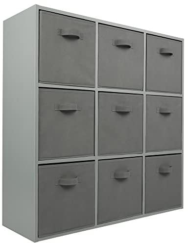 Charles Jacobs Grey 9 Cube Storage Shelving Unit + 9 Grey Fabric Drawers
