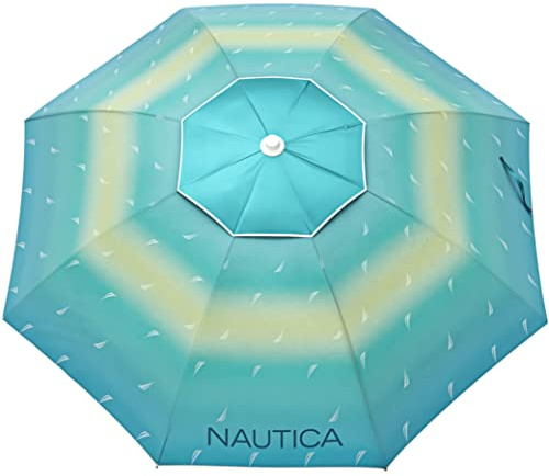 Nautica Sombrilla de playa – Sombrilla de playa portátil resistente de 7 pies para protección de arena y sol UPF 50+, ancla de viento y arena para una fuerte estabilidad – Gran paraguas ventilado