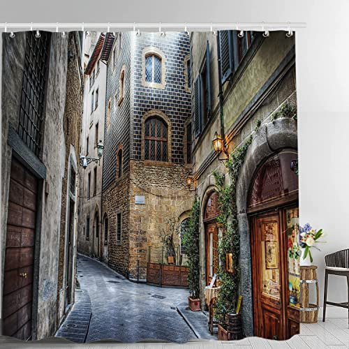 Batmerry Florenz Italien Duschvorhang, Reise bunt, schönes Italien, wasserdichter Stoff, Badezimmer-Duschvorhang, maschinenwaschbar mit 182,9 x 182,9 cm.