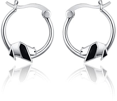 KINGWHYTE Sterling Silber Origami Panda Creolen - Tier Ohrringe Schmuck Geschenke für Frauen, Mädchen, Freundin, Tochter