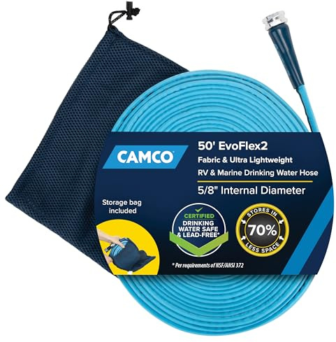 Camco 22579: Evoflex2-50' Trinkwasserschlauch, gewebeverstärkt | Leichter RV-Trinkwasserschlauch, verstärkt mit Stoff, enthält kein Blei, kein BPA und keine Phthalate, abriebfest (22579)