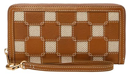 Fossil Logan Damen-Clutch, Leder, RFID-blockierend, Reißverschluss, mit Handgelenkriemen, Sattel / Natur