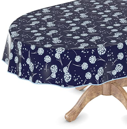 Wachstuchtischdecke Wachstischdecke Tischdecke abwaschbar Gartentischdecke Wachstuch Eckig rund oval Oval 140 x 220cm mit Saum Pusteblume Blau