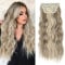Clip in Extensions Blond Haarverlängerung Günstig Clips Haarteil Extensions für Damen Lang Wavy Synthetisches wie Echthaar 4 Teile Set Natürliche Ashblond mit Blond 077W