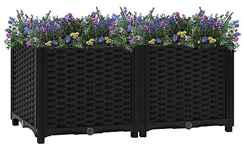 puraday Jardinière de Jardin 80x40x38 cm Noir Polypropylène Lit de Plantation Offre Suffisamment d’Espace Pot de Terrasse Balcon pour Plantes Légumes Herbes Aromates Fleurs