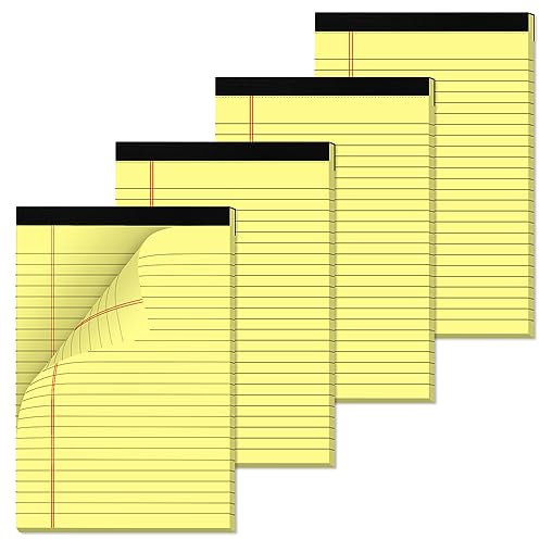 4 Stück gelbe Schreibblöcke, 12,7 x 20,3 cm, Notizblock, 80 g/m², Recyclingpapier, kleine Notizblöcke, 25 Linien, Notizblöcke, perforierte Rechtsblöcke, 120 Seiten, einseitig bedruckt, für Schule,