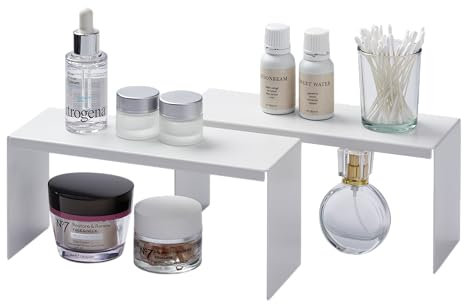 YAMAZAKI Home Tower Medizinschrank Waschtisch-Aufbewahrungsregale – 2er-Set, Badezimmer-Spiegel-Organizer-Erhöhungen – Stahl –