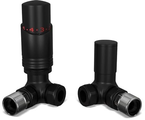 UK Radiators Black Thermostatic Radiator Valve 10mm Corner Lockshield Valve in Black Color and Matt Finish - Classy and Modern Design 1/2 x 10mm Corner Radiator Valve