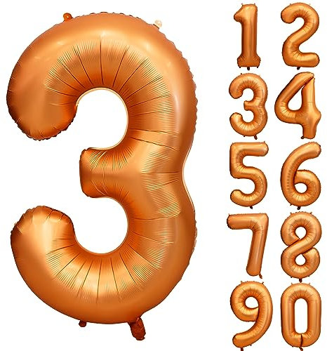 Orange Geburtstag Ballon Zahl 3 in Farbe Riesen Folienballon Mylar Helium luftballon für Hochzeit Babyparty Jubiläum Geburtstagsdeko Mädchen Jungen Happy Birthday Party Deko