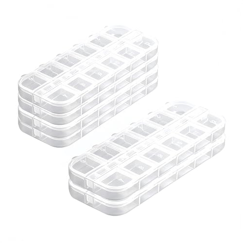 6 cajas de almacenamiento de joyas para herramientas de arte de uñas, 12 compartimentos de plástico con diamantes de imitación, organizador de aretes transparente, organizador de joyas rectangular (A)