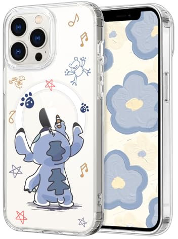 DiyGody Magnetic Case for iPhone 13 Pro Max 6.7[Compatible for MagSafe], Cute Blue Big Ear Dog Cartoon Pattern Wireless Charging Phone Case Clear TPU Shockproof Protective Cover for iPhone 13 Pro Max