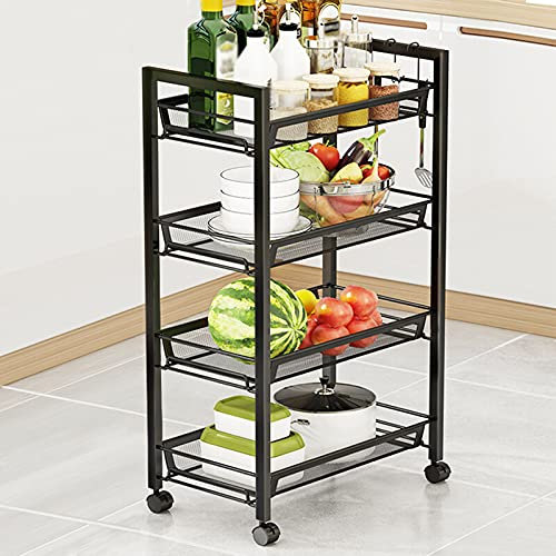 Pimex Trolley Movable Hand Trucks Multifunction Kitchen Trolley,Fridge Side Shelf Style 3-Layer Removable Storage Cart Kitchen Supplies Shelving Unit Space Saving