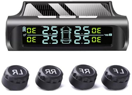 KieTeiiK Kabelloses Reifendruckkontrollsystem (TPMS) für LKW, Wohnmobile, Anhänger, inkl. 4 externen Sensoren, Solarenergie, drahtloses Solar-Tpms, Autoreifendruckkontrollsystem