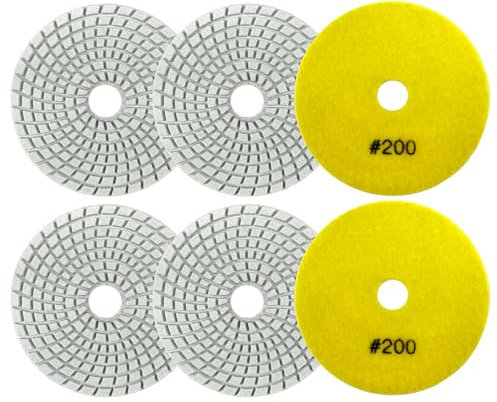 VENJELD Diamond Wet Polishing Pads 100mm 6pcs Polishing Kit Grit 200 for Granite Marble Artificial Stone Quartz for Angle Grinder