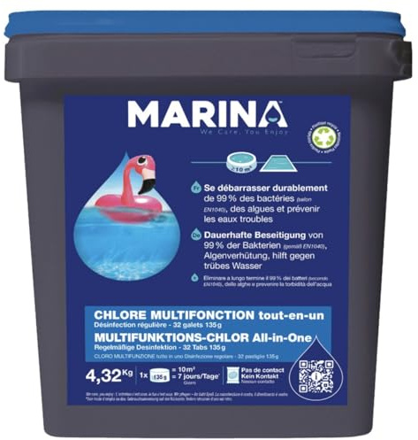 MARINA Multifunktions-Chlor All-In-One, ideale Dosierung für Pool 10 bis 15 m3, Chlortabletten Multifunktion für Pool, 4,3kg