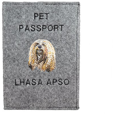 Art-Dog Hundepasshülle - Handgefertigte Filzhülle mit gesticktem Muster - Tierärztliche Reisepasshülle für Hunde - 17x12,5cm - Lhasa Apso