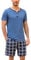 Irdcomps Men's Pyjamas Set Cotton Short Sleeves Pjs Loungewear Plaid 2 Piece Nightwear Soft with Pockets Summer Sleepwear for Men A-Blue Sky，XXL