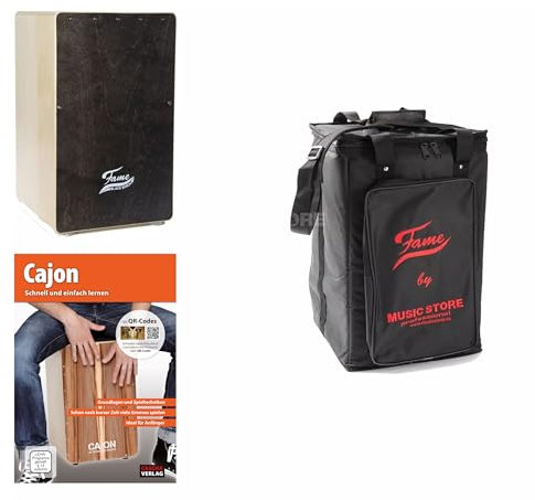 Fame Cajon-Set, Snare Cajon aus Birke, Matt Finish, mit Snare-Teppich, inklusive Lernbuch, Tasche und Handtuch