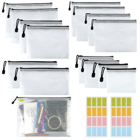 15 Stück Dokumententasche A4/A5/A6/B4/B5/B6/B8/Bill, Transparente Dokumententasche,Wasserdichte Sortierbeutel für Dokumente, Quittungen, Kosmetikaufbewahrung