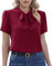 Yommay Damen Bluse Sommer Dressy Chiffon Tops Kurzarm Tunika Shirt Krawatte Hals Oberteile Elegant T Shirts,Weinrot,XL