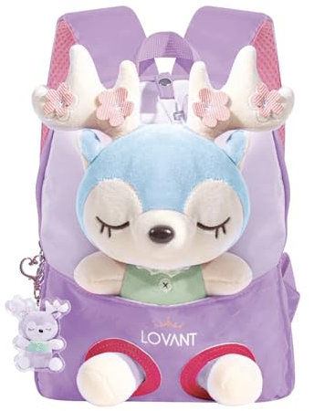 LOVANT Kleiner Kinderrucksack,Abnehmbarer Plüsch Puppe Kindergartenrucksack,Hirsch Kindergarten Rucksack Kindertasche für 2-5 Jährige Kindergarten Junge und Mädchen