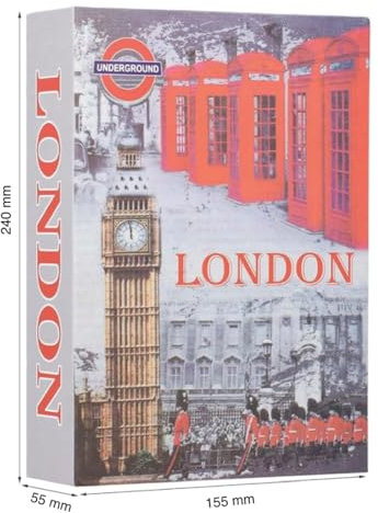 London Souvenir Book Safe – Hidden Storage Box with London Scene Cover – Secret Stash Container for Valuables - Secure Safe with Lock (Medium (24x15.5x5.5 cm))