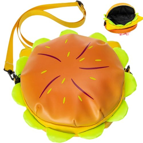 Hamburger-Rucksack, Cheeseburger-Rucksack Zwei-Layer-Burger-Rucksack mit verstellbarem Riemen und Burger Anhänger Lustige gelbe Cartoon-Rucksäcke zum täglichen Gebrauch, Reisen im Freien, süßer Rucks