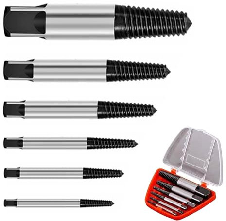 6PCS Screw Extractor Set, Bolt Extractor Tool Kit for Stripped and Damaged Screws, Easy Out Stud Remover with Drill Bit Set, Ideal for Wood, Metal, and Plastic