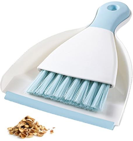 Dustpan & Brush Set | Large Capacity Dustpan | Durable Bristles & Easy-Sweep Rubber Blade | Compact Storage | Lightweight Design (Blue)