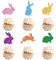 Solvica 12Pcs Multicolored Easter Cake Toppers & Decorations, Bunny Ear Cupcake Picks, Happy Easter & Birthday Party Supplies