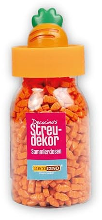 DECOCINO Streusel Sammlerdose Karotte - passend zu jeder Jahreszeit, toll für Geburtstage und Partys, anwendbar auf Kuchen, Torten oder Cupcakes. Aussergewöhnlich schöne Streusel
