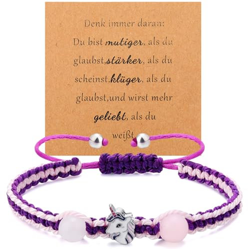 Livdouyu Einhorn Armband Mädchen mit Verstellbarem Geflochtenem Seil Schön Kinderarmband Einhorn Geschenke für Mädchen mit Karte