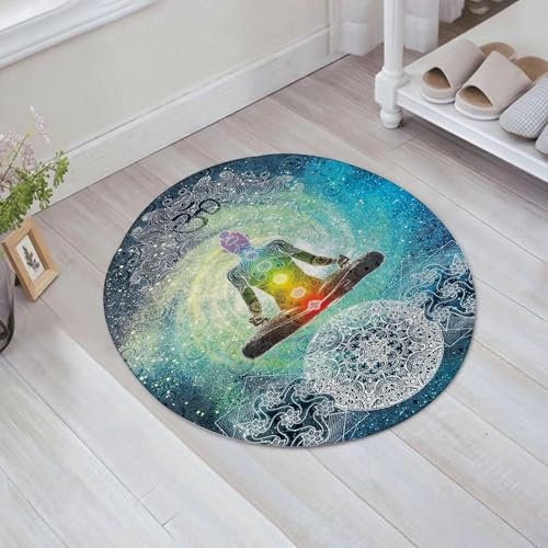 FSDGY Badvorleger Fußmatte Flauschig Teppich Badezimmerteppich Duschmatte für Bade & Wohnzimmer Schlafzimmer, Yoga, Mandala-Design, Zen-Meditation, Hippie-Stil mit Zeichen Chakra,60x60 cm
