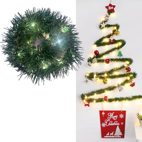 SYFUNLV Künstliche Weihnachtsgirlande,mit 100 LEDs 10m Tannengirlande,Wandmontage Weihnachtsstimmungslichter,Beleuchtet Innen Außen Grün Weihnachtsdeko,für Treppen Kamin Haustür Terrasse (10m)
