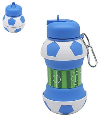 Collapsible Silicone Hyration Bottle (Football, Blue)