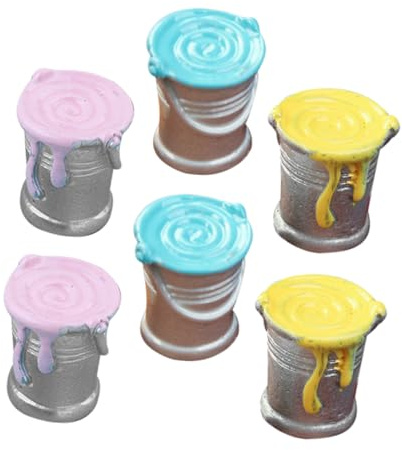Toddmomy 6pcs Miniature Paint Pot Models Doll House Accessories Small Simulation Paint Buckets for Miniature Outdoor Tools and Dollhouse Layout Decoration