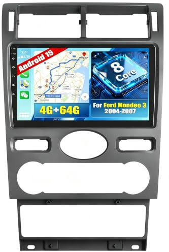 CAMECHO 8 Core 4+64G Android 15 Autoradio für Ford Mondeo 3 2004-2007 (Hatchback) mit Navi Carplay Android Auto,Doppel Din Radio mit 9 Touchscreen Bluetooth5.1 RDS 32EQ DSP+HD Rückfahrkamera
