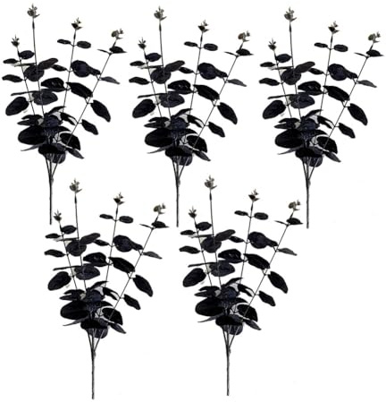 Paaruter Black Eucalyptus Branch Black Flower Artificial Eucalyptus Black Artificial Flower Used for Halloween Decoration