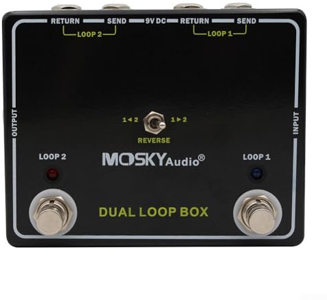 Dual Reverse Loop Box Guitar Switcher Pedal mit AB Fußschalter für Effekte und Amp Auswahl, inklusive Tuner Output Mute und einstellbarer Stromversorgung für verschiedene Setups