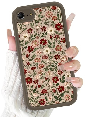 Xylota Coque pour iPhone 8/7/SE 2020/SE 2022 4,7, Aesthetic Fleurs Motif Étui Filles Femmes Case, Mince Silicone Souple TPU Bumper Housse Antichoc Protection Case Cover pour iPhone 7, Marron