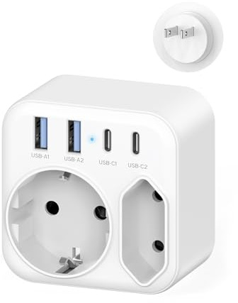 Adaptateur de Voyage Japonais, Adaptateur de Prise Japonaise avec USB-C et Double Prise, Adaptateur de Voyage 6 en 1 Schuko vers Type A pour Les États-Unis, la Thaïlande, la Chine et Le Canada