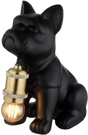 LED Tischleuchte Hund Keramik Beistellleuchte Keramik schwarz Nachttischlampe, Tierfigur, Metall, 6,5W 806Lm warmweiß, LxBxH 19,5x12,5x24 cm